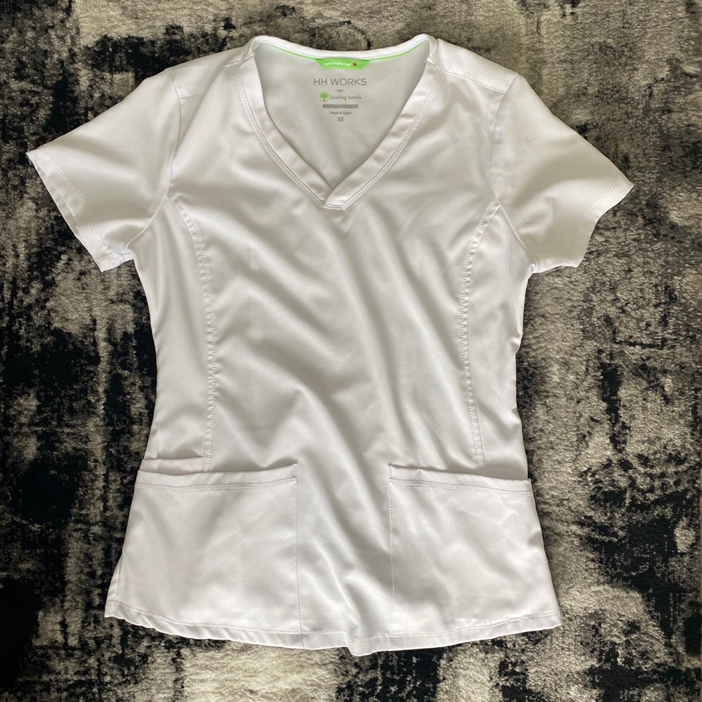 Healing hands white scrub top